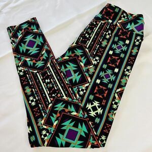 LulaRoe Leggings Aztec Colorful Black Red Purple Blue 0653